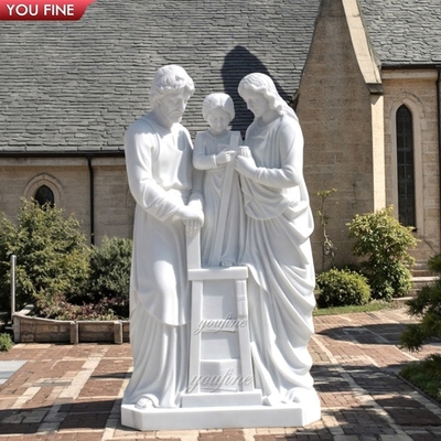Customized Large Life Size Religious Sculpture Garden Decorative Pure White Marble Holy Family Church Statue