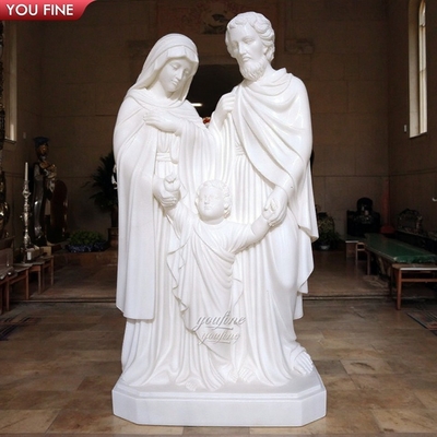 Customized Large Life Size Religious Sculpture Garden Decorative Pure White Marble Holy Family Church Statue