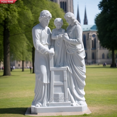 Customized Large Life Size Religious Sculpture Garden Decorative Pure White Marble Holy Family Church Statue