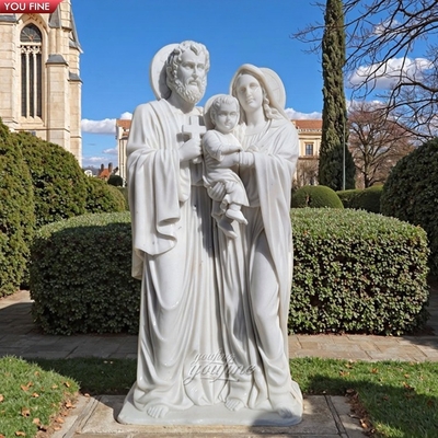 Customized Large Life Size Religious Sculpture Garden Decorative Pure White Marble Holy Family Church Statue