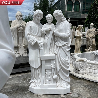 Customized Large Life Size Religious Sculpture Garden Decorative Pure White Marble Holy Family Church Statue