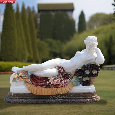 Outdoor Hand Carved Natural Stone Sleeping Marble Women Garden Statue