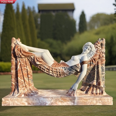 Outdoor Hand Carved Natural Stone Sleeping Marble Women Garden Statue