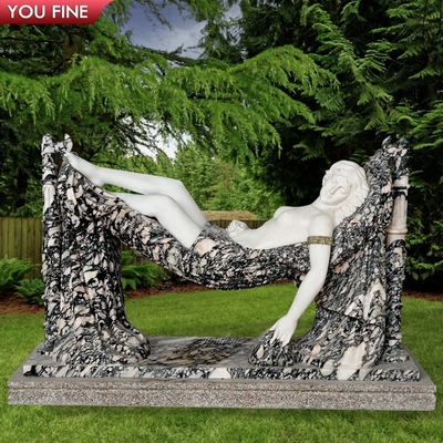 Outdoor Hand Carved Natural Stone Sleeping Marble Women Garden Statue