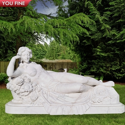 Outdoor Hand Carved Natural Stone Sleeping Marble Women Garden Statue