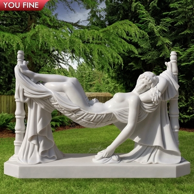 Outdoor Hand Carved Natural Stone Sleeping Marble Women Garden Statue