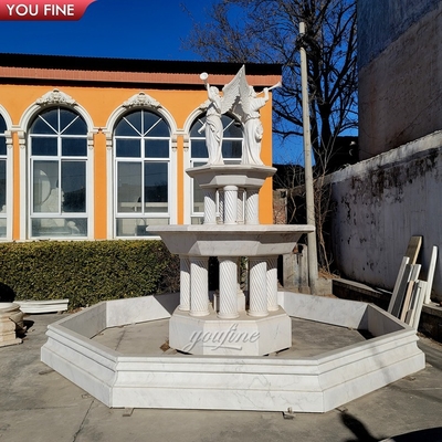Outdoor Hand Carved White Marble Angel Statue Water Fountain
