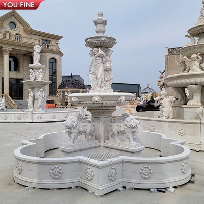 Outdoor Hand Carved White Marble Angel Statue Water Fountain