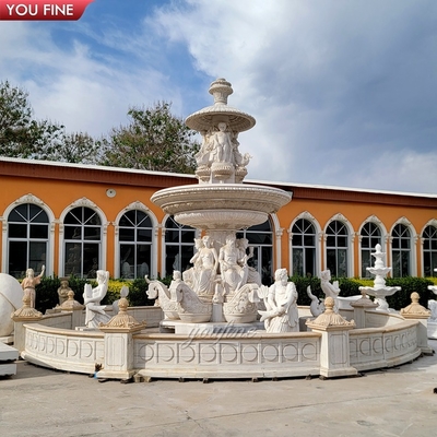 Outdoor Hand Carved White Marble Angel Statue Water Fountain