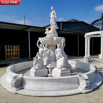 Outdoor Hand Carved White Marble Angel Statue Water Fountain