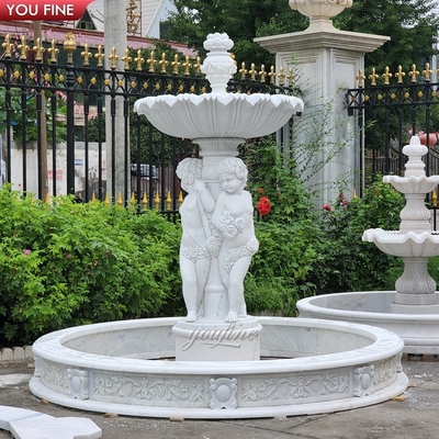 Outdoor Hand Carved White Marble Angel Statue Water Fountain