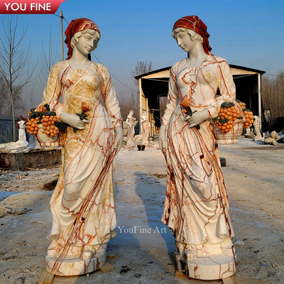 Life Size Color Figure Statue for Outdoor Garden Marble Lady Sculpture Stone