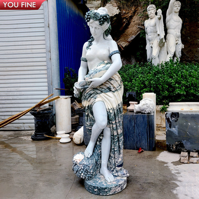 Life Size Color Figure Statue for Outdoor Garden Marble Lady Sculpture Stone