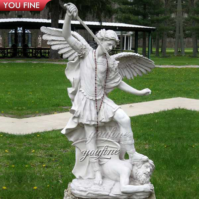 Outdoor Church Religious White Life Size Marble Saint Michael Angel Statue Stone