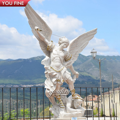 Outdoor Church Religious White Life Size Marble Saint Michael Angel Statue Stone