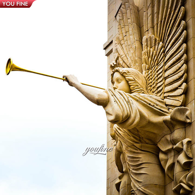 Outdoor Garden Life Size Hand Carved Marble Stone Angel Horn Statue Sculpture