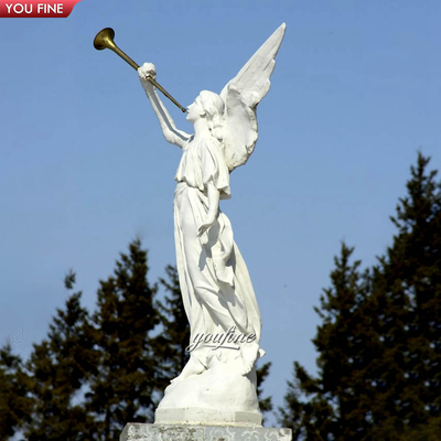 Outdoor Garden Life Size Hand Carved Marble Stone Angel Horn Statue Sculpture