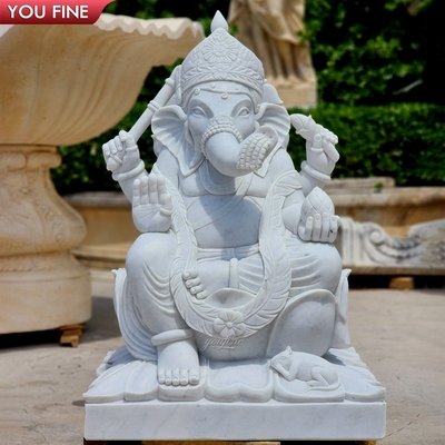Classic Natural Stone Hand Carved White Marble Ganesha Statue