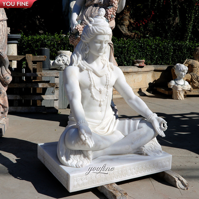 Hand Carved Classic White Marble Life Size Lord Shiva Statue