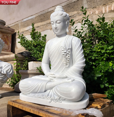 Outdoor Natural Stone White Buddha Statue Large Marble for Sale