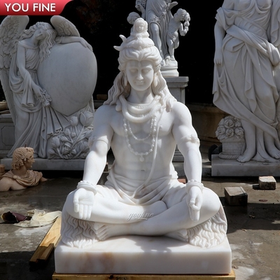 Classic Natural Stone Hand Carved White Marble Lord Shiva Statue