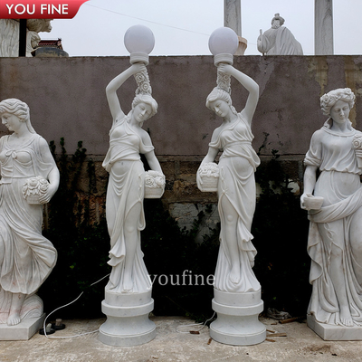 Road Lighting Marble Figure Stone Sculpture for Garden Lamp