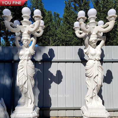 Road Lighting Marble Figure Stone Sculpture for Garden Lamp