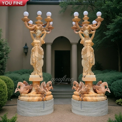 Road Lighting Marble Figure Stone Sculpture for Garden Lamp