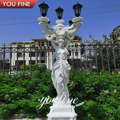 European Style Standing Marble Figure Stone Sculpture for Garden Lamp