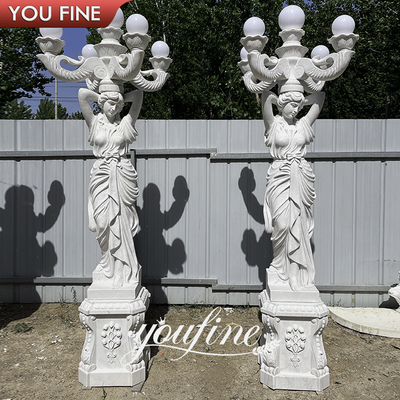 European Style Standing Marble Figure Stone Sculpture for Garden Lamp