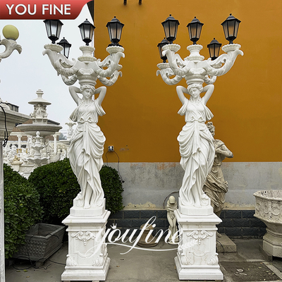 European Style Standing Marble Figure Stone Sculpture for Garden Lamp