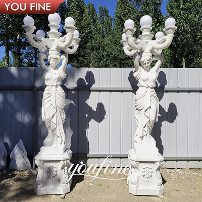 European Style Standing Marble Figure Stone Sculpture for Garden Lamp
