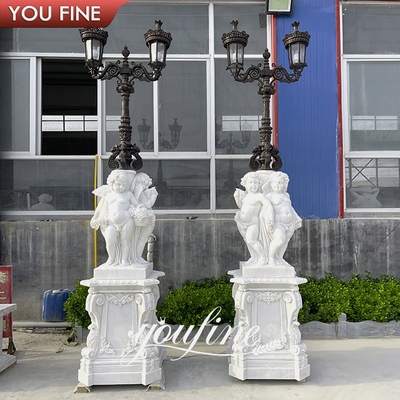 European Style Standing Marble Figure Stone Sculpture for Garden Lamp