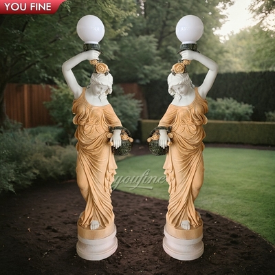 Outdoor Garden Decoration Marble Woman Statue Lamp