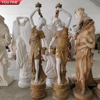 Outdoor Garden Decoration Marble Woman Statue Lamp