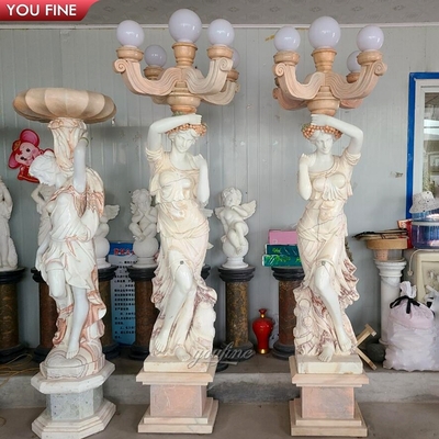 Outdoor Garden Decoration Marble Woman Statue Lamp
