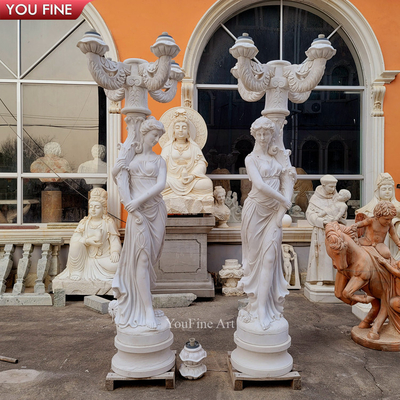 Outdoor Garden Decoration Marble Woman Statue Lamp