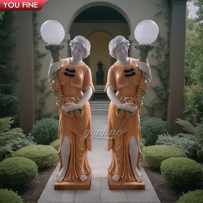 Outdoor Garden Decoration Marble Woman Statue Lamp