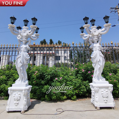 Western Style Lady Sculpture Light Garden Marble Antique Statue Lamp