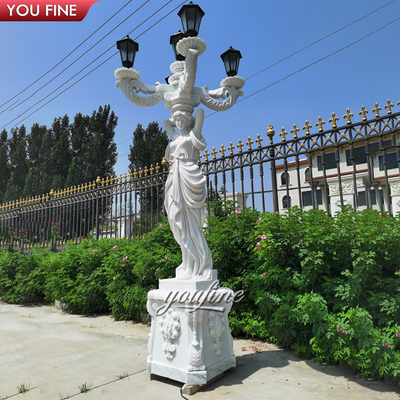 Western Style Lady Sculpture Light Garden Marble Antique Statue Lamp
