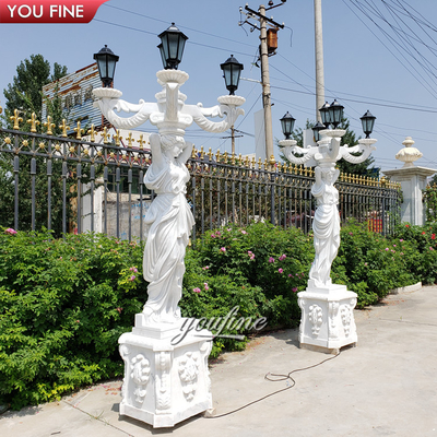 Western Style Lady Sculpture Light Garden Marble Antique Statue Lamp