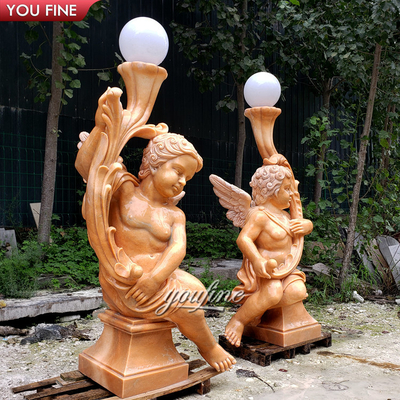 Hand Carved Garden Marble Angel Lamp Statue Outdoor