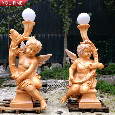 Hand Carved Garden Marble Angel Lamp Statue Outdoor