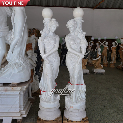 Hand Carved Garden Marble Angel Lamp Statue Outdoor