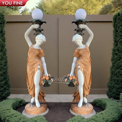 Hand Carved Garden Marble Angel Lamp Statue Outdoor