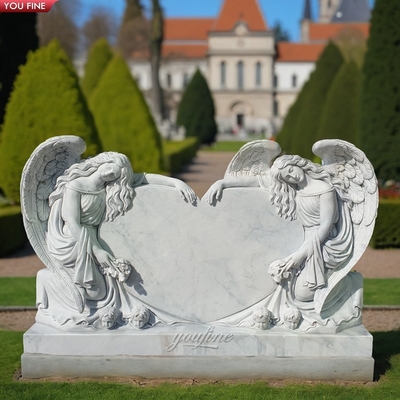 Modern Black Granite Double Angel Headstone Tombstone Cemetery Memorial Stone for Couple Engraved Heart Angel Wings Marble