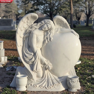 Modern Black Granite Double Angel Headstone Tombstone Cemetery Memorial Stone for Couple Engraved Heart Angel Wings Marble