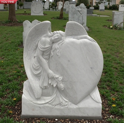 Modern Black Granite Double Angel Headstone Tombstone Cemetery Memorial Stone for Couple Engraved Heart Angel Wings Marble