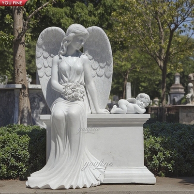 Angel of Grief Marble Stone Life Size Weeping Angel Statues Headstone Statue Sculpture for Cemetery