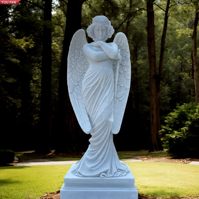 Outdoor Natural White Marble Crying Angel Statue